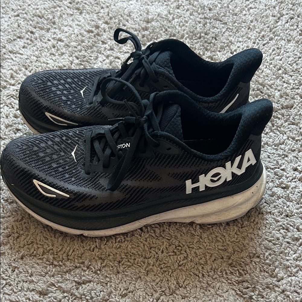 Hoka Black and White Cushioned Running Sneakers